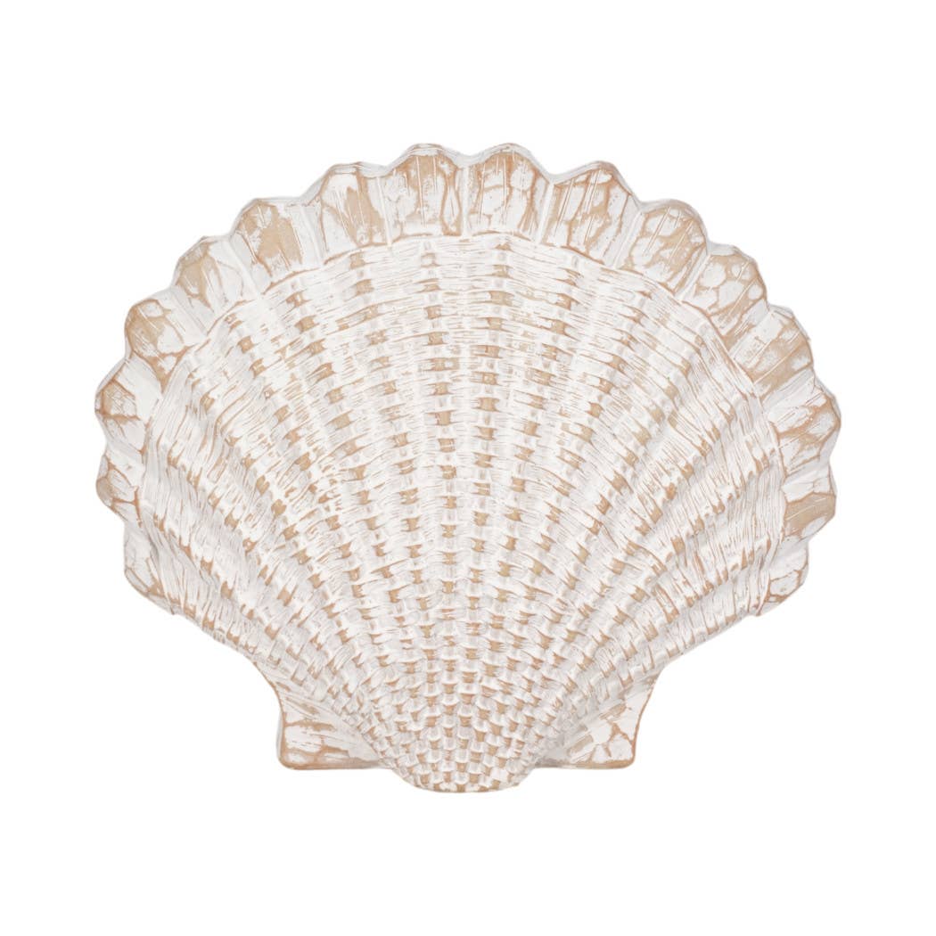 White 8 in. Resin Sea Scallop Shell Woven Pattern Figurine