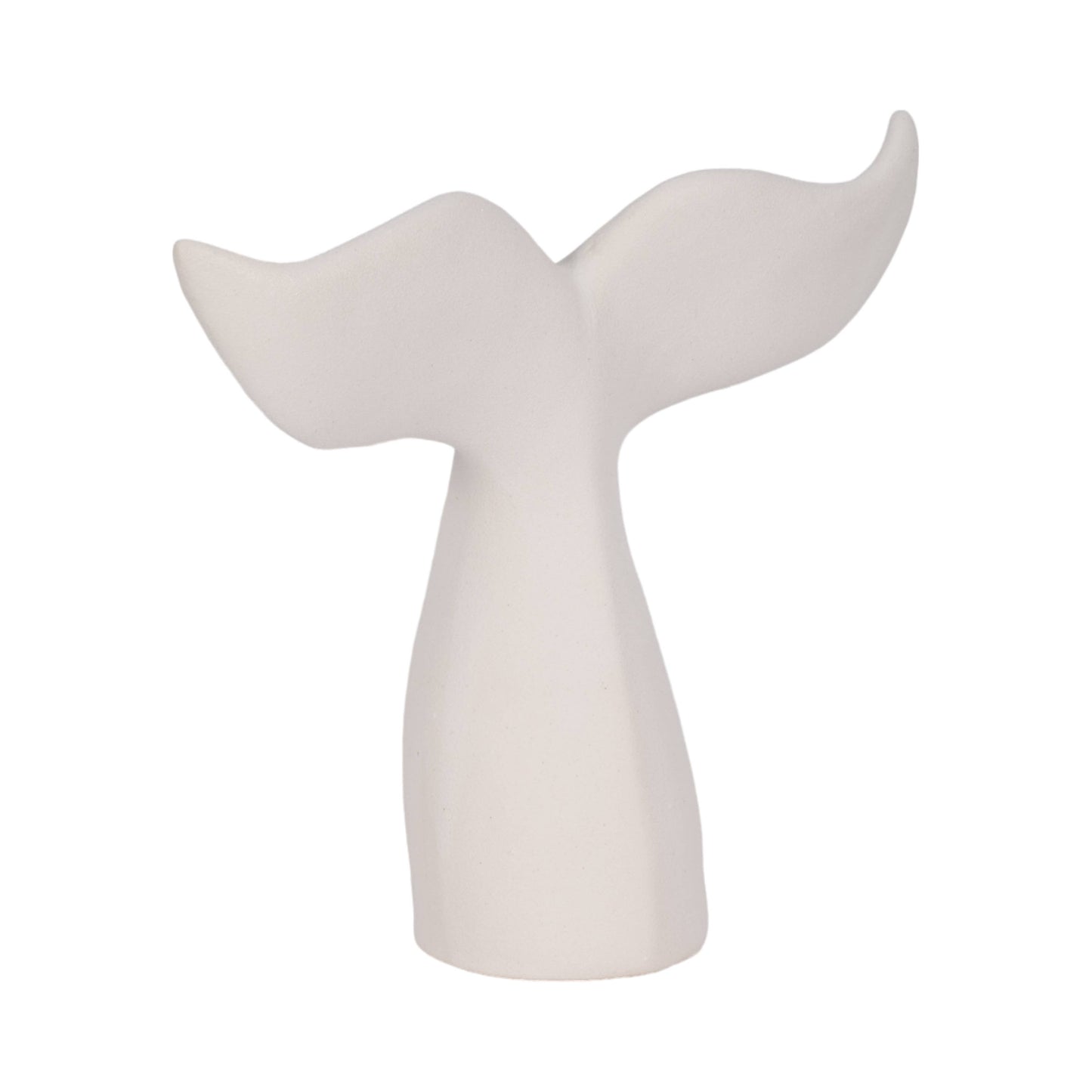 Figurine - White Ceramic Textured Whale Tail, 10 in.