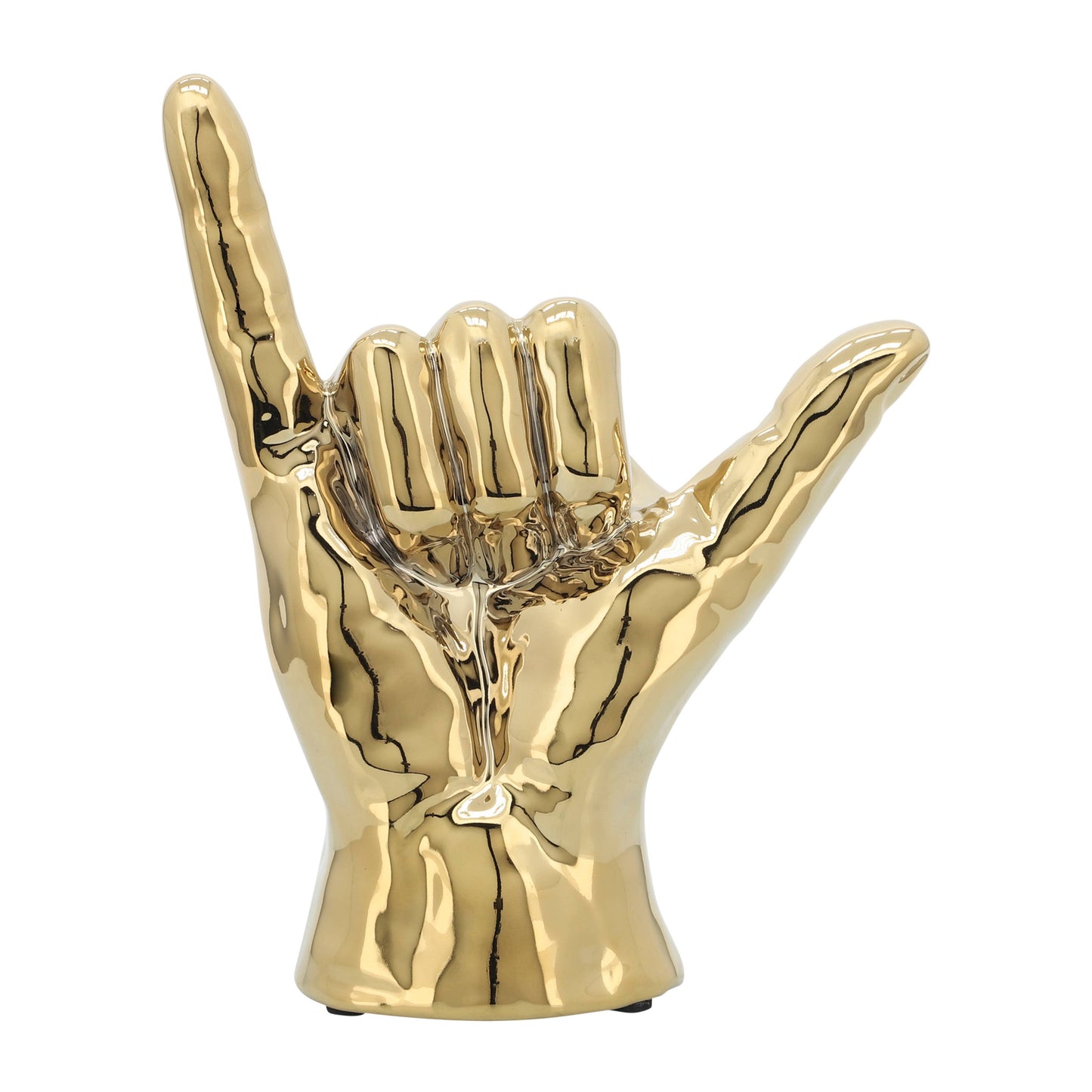 Decorative Sculpture - Gold Ceramic Hang Loose Hand, 7 in.