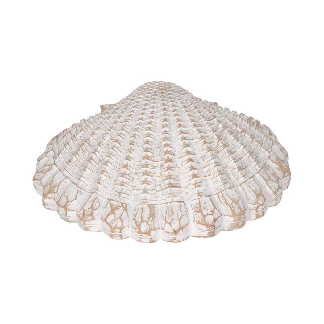White 8 in. Resin Sea Scallop Shell Woven Pattern Figurine