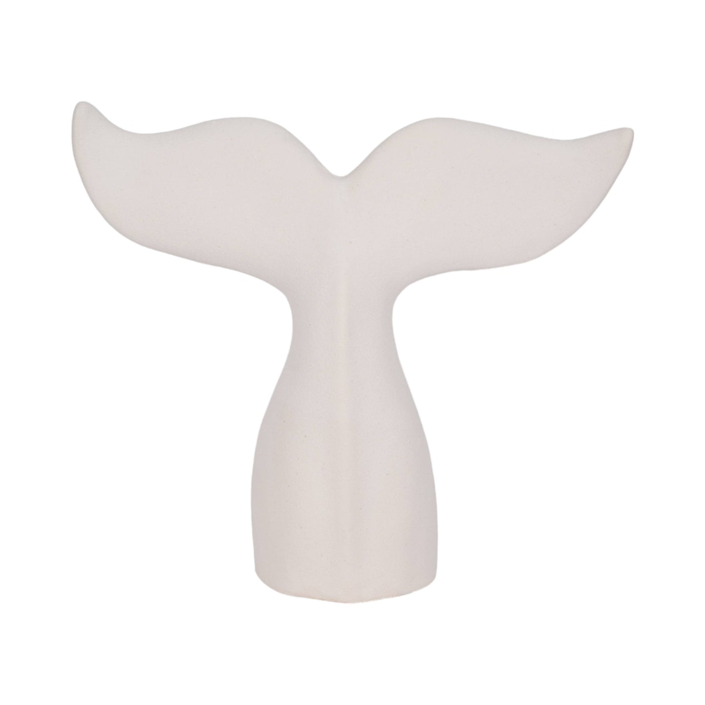 Figurine - White Ceramic Textured Whale Tail, 10 in.
