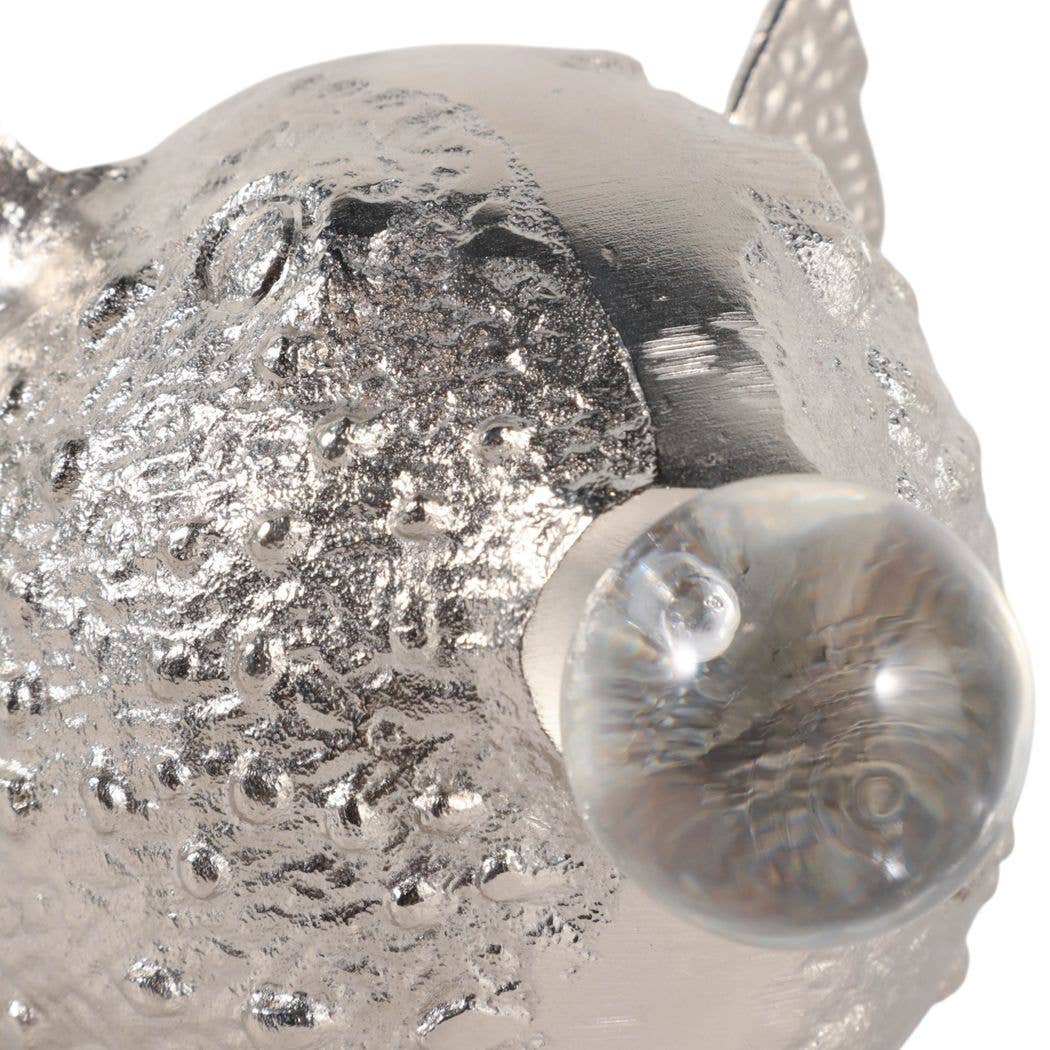 9" Aluminum Fish W/acrylic Ball, Silver