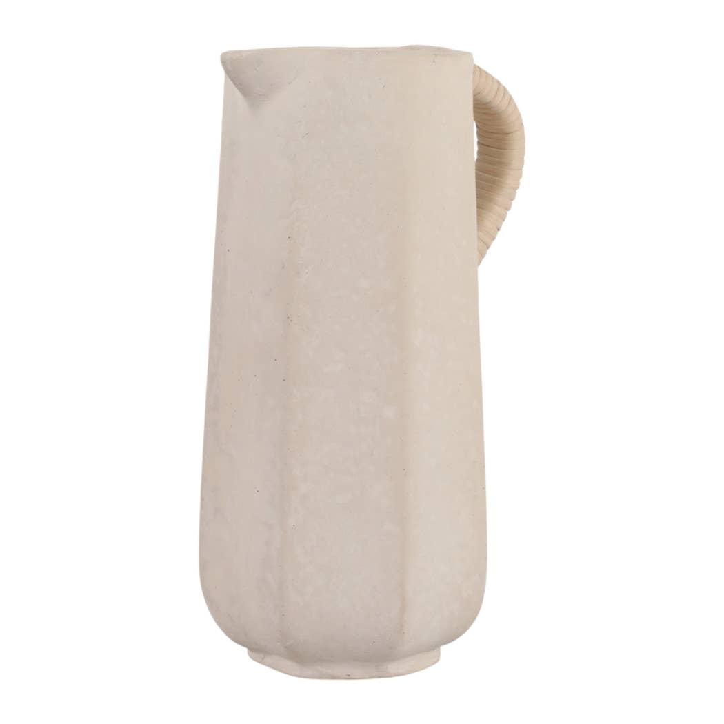 Decorative Vase - Ivory Paper Mache with Rattan Handle, 11in
