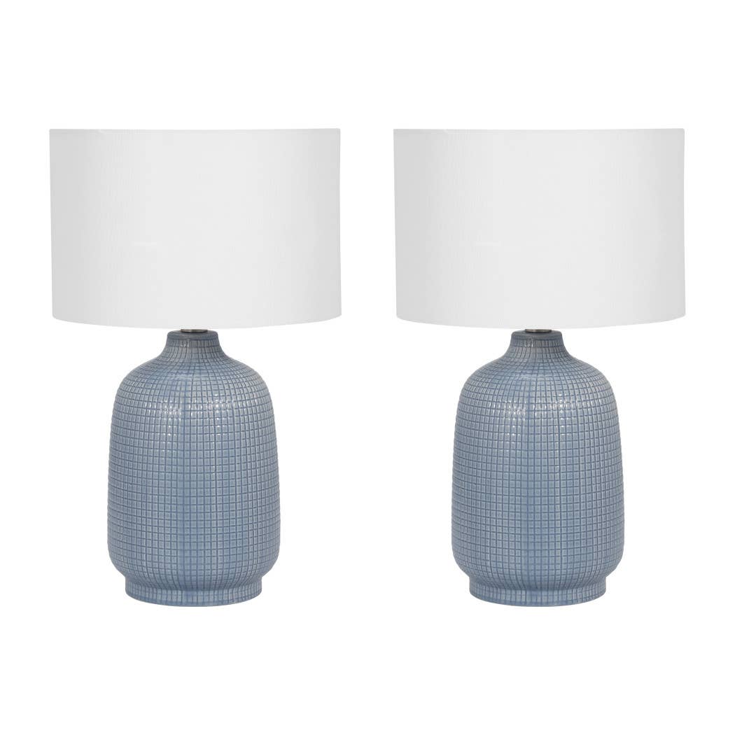 Ceramic Linen Shades Table Lamps Set of 2 - Blue, 18 in.