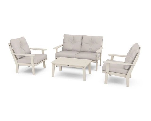 Lakeside 4-Piece Deep Seating Set in White / Dune Burlap