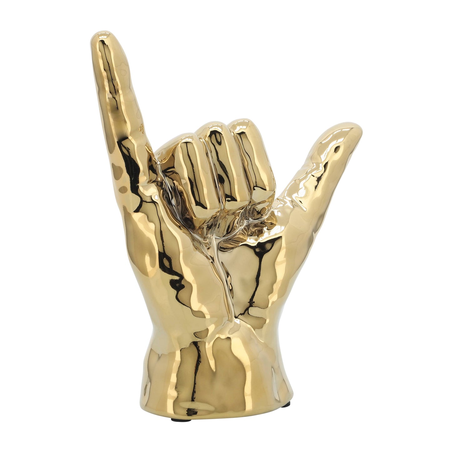 Decorative Sculpture - Gold Ceramic Hang Loose Hand, 7 in.