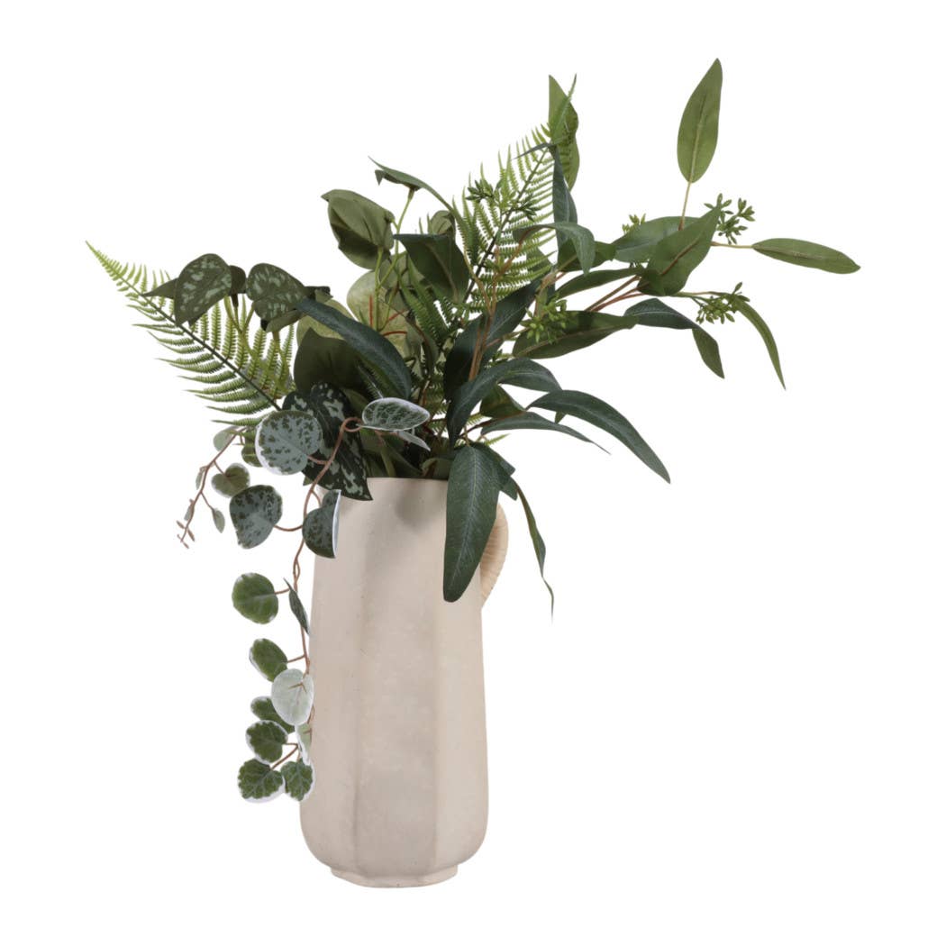 Decorative Vase - Ivory Paper Mache with Rattan Handle, 11in