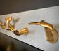 Resin Gold-leaf Whale Tail on Cement Panel,39x5x8"
