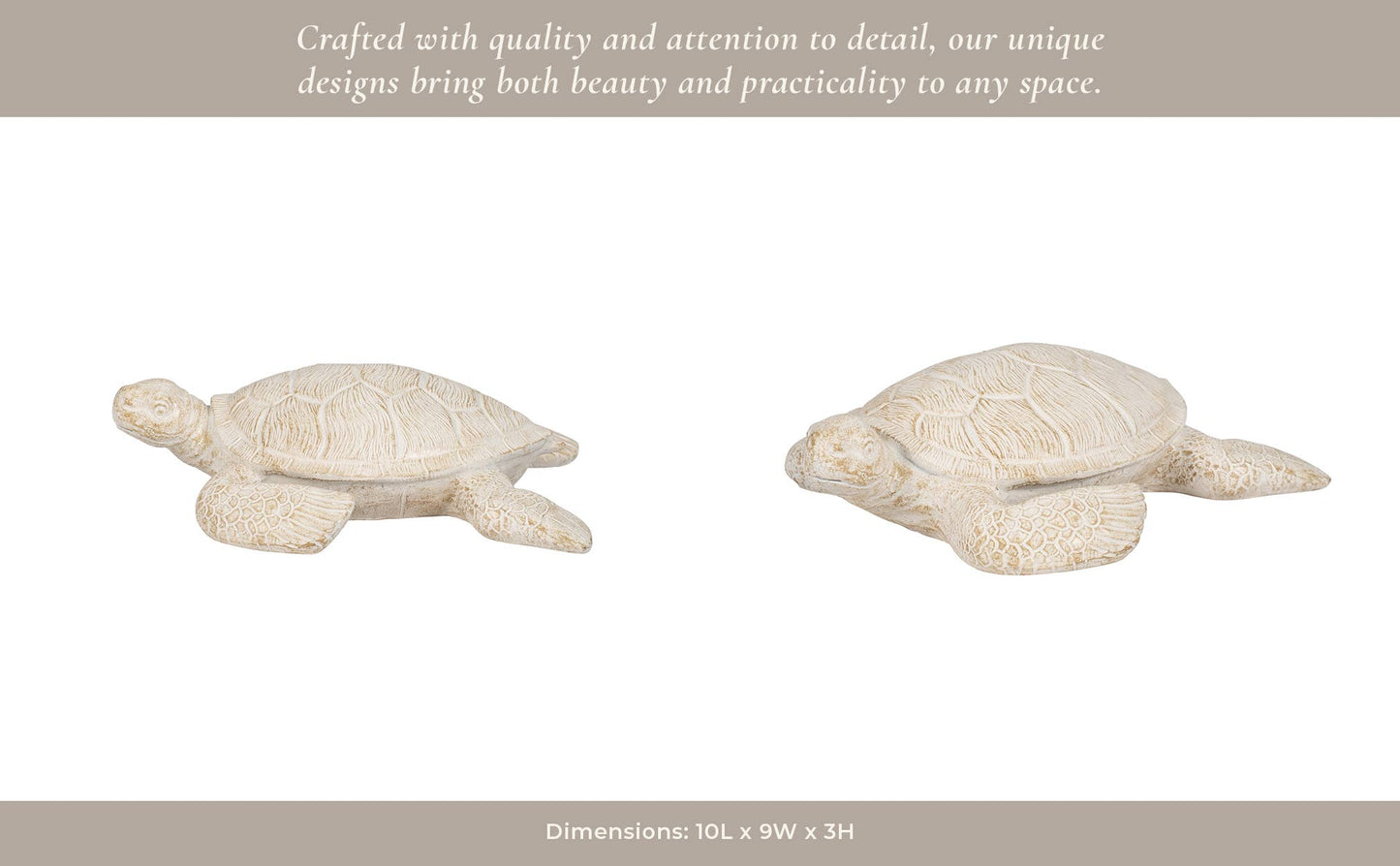 Decorative Figurine - Ivory Resin Solid Sea Turtle. 10 in.