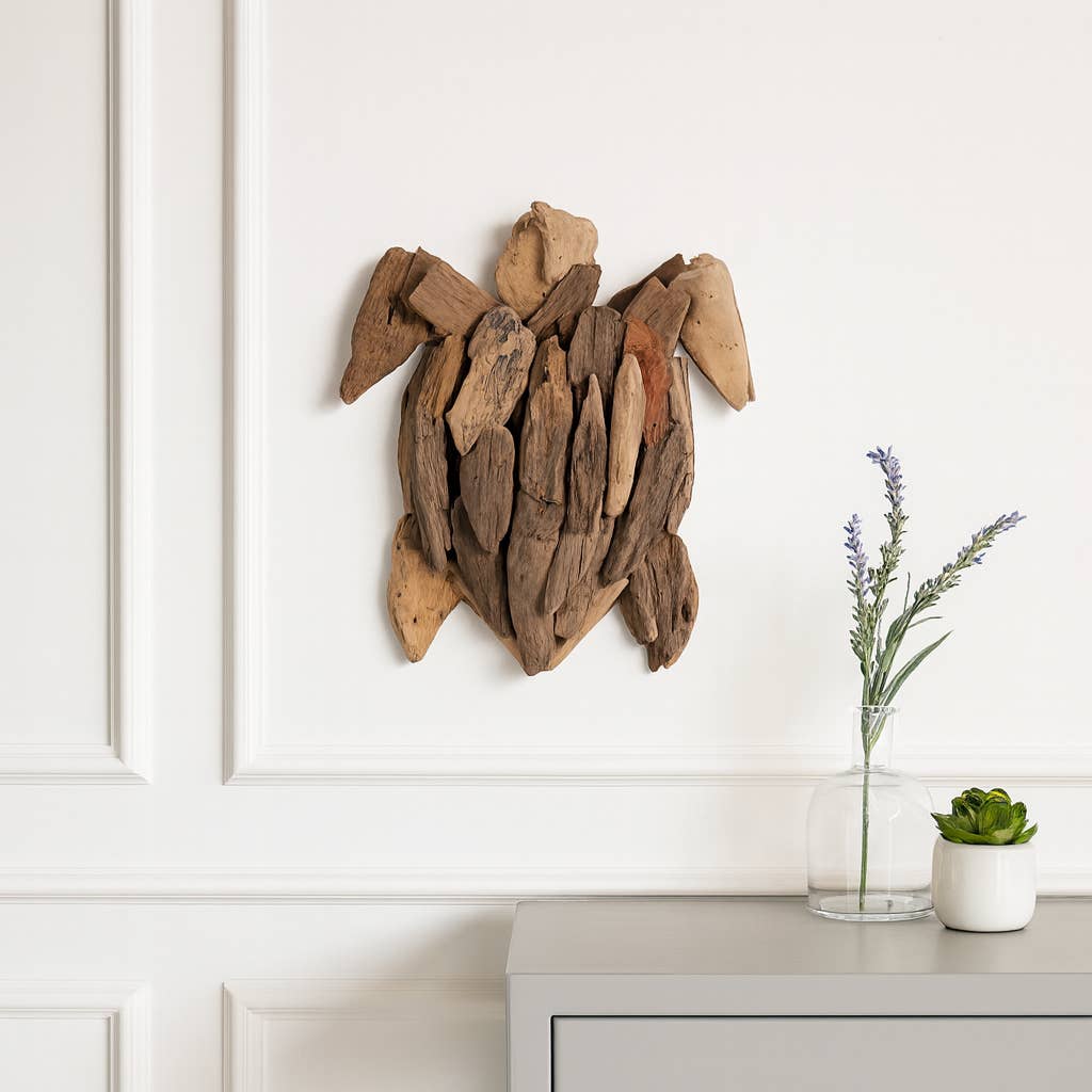 Driftwood Coastal Turtle Wall Figurine - Brown, 12 in.