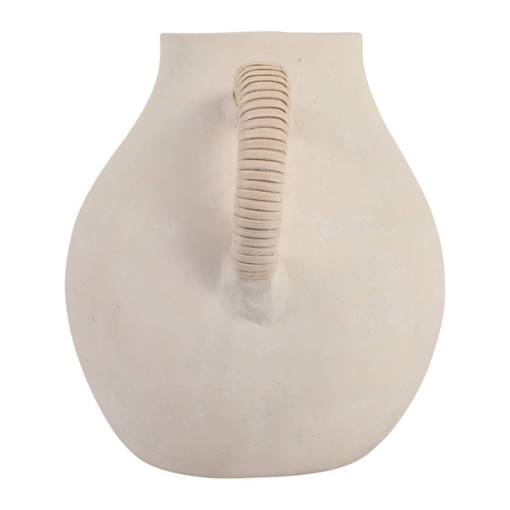 Vase - Ivory Pottery Paper Mache with Rattan Handle, 12 in