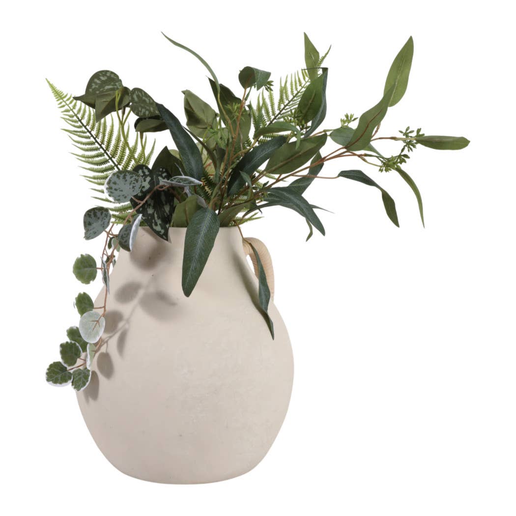 Vase - Ivory Pottery Paper Mache with Rattan Handle, 12 in