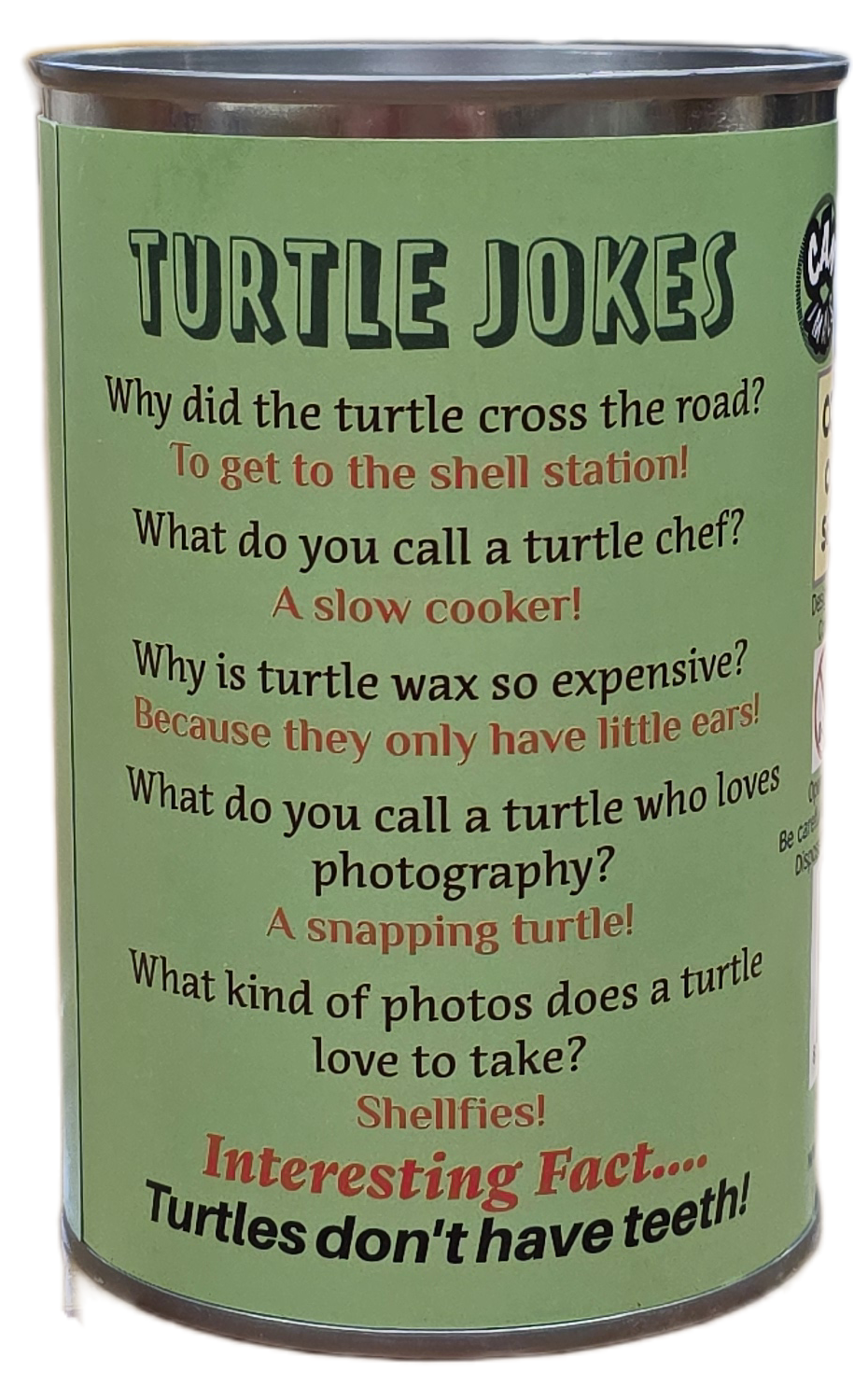 Canned Sea Turtle Stuffed Animal Plush w/Jokes | Unique Gift: Pop Top Lid