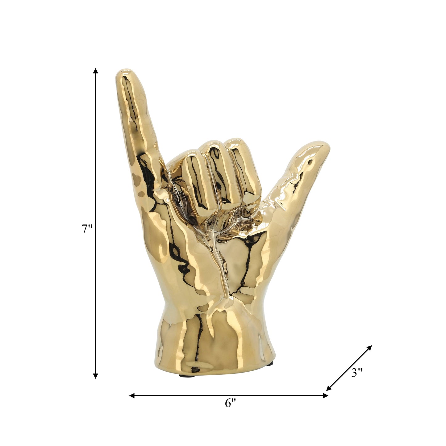 Decorative Sculpture - Gold Ceramic Hang Loose Hand, 7 in.