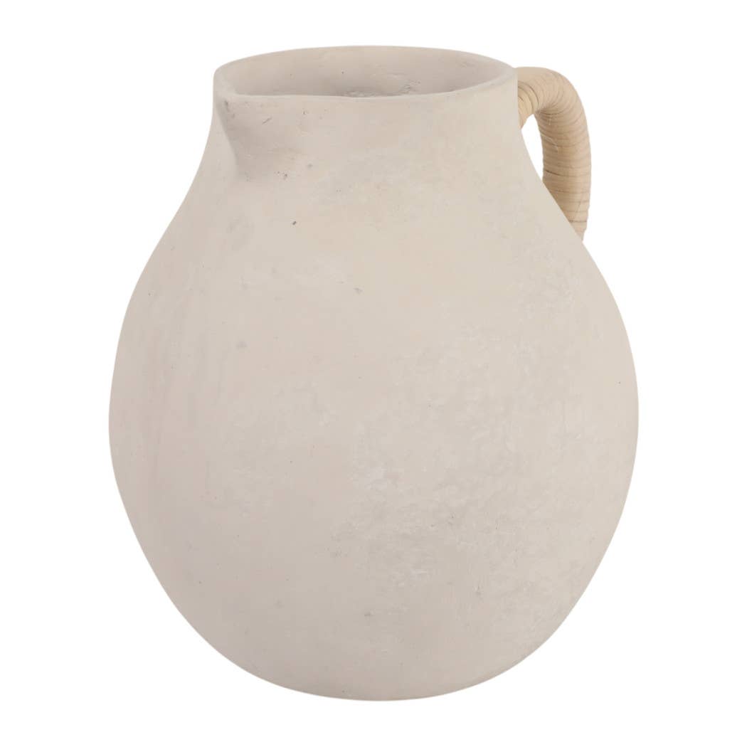 Vase - Ivory Pottery Paper Mache with Rattan Handle, 12 in