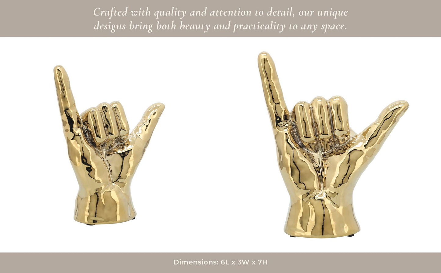 Decorative Sculpture - Gold Ceramic Hang Loose Hand, 7 in.