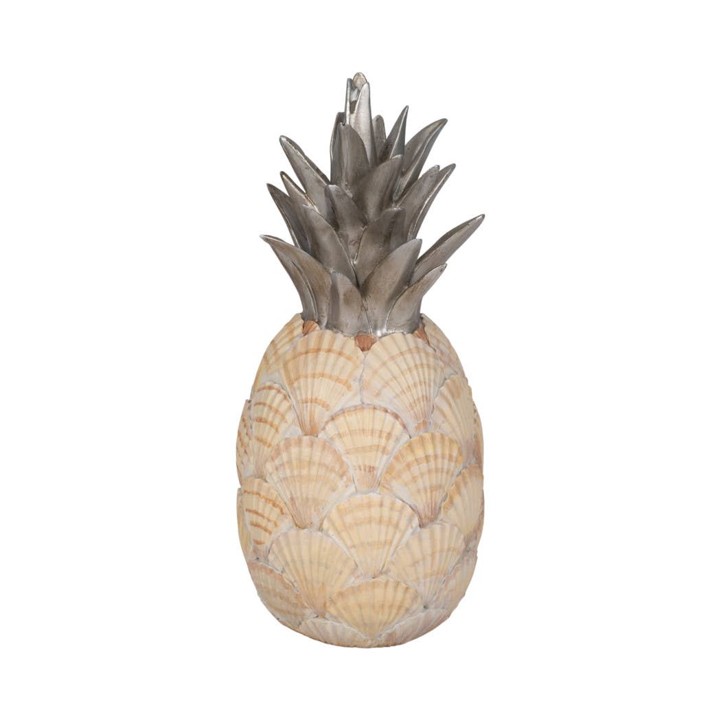 Sculpture - Ivory/Green Resin Seashell Pineapple, 13 in.