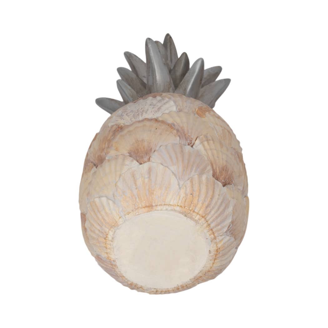Sculpture - Ivory/Green Resin Seashell Pineapple, 13 in.