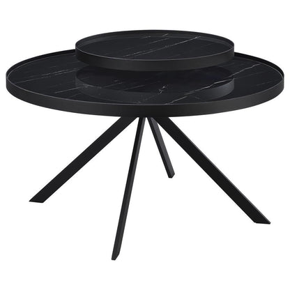 Briggs - Round Marble Printed Glass Top Coffee Table