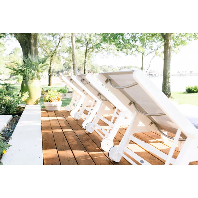 Polywood Coastal Chaise with Wheels in White / Birch Sling
